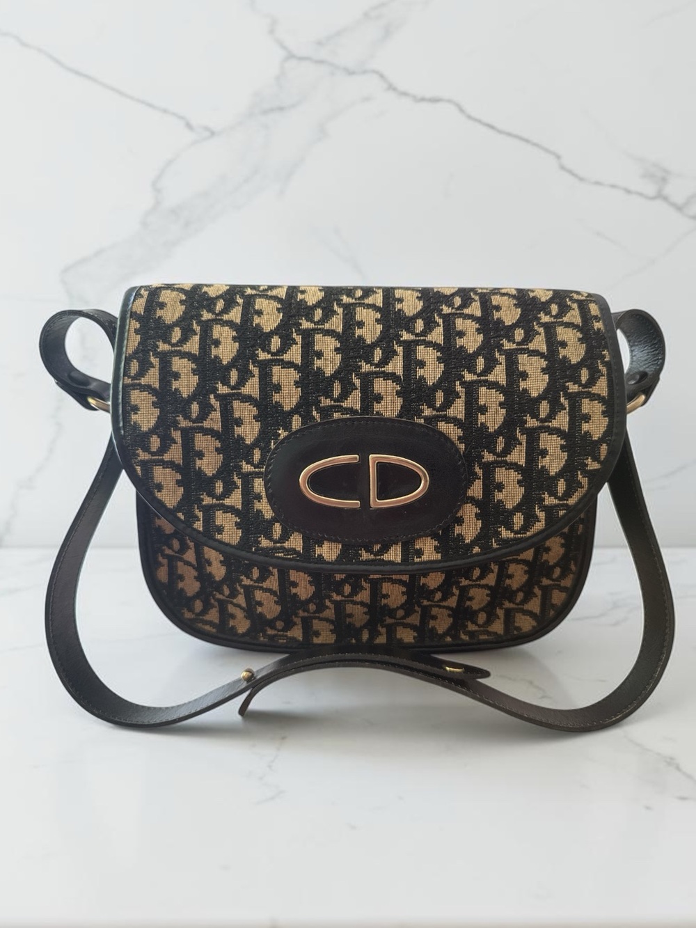 Vintage Christian Dior Oblique Monogram Trotter Flap Bag CD Logo Shoulder Purse